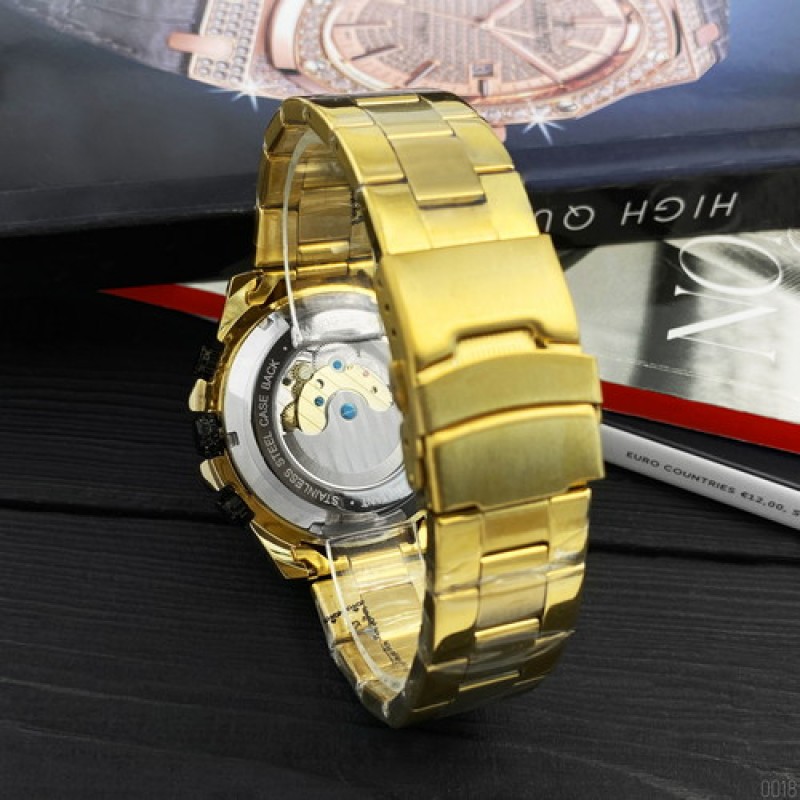 Чоловічий механічний годинник Forsining 6913 Gold-Black-White з автопідзаводом та хронографом