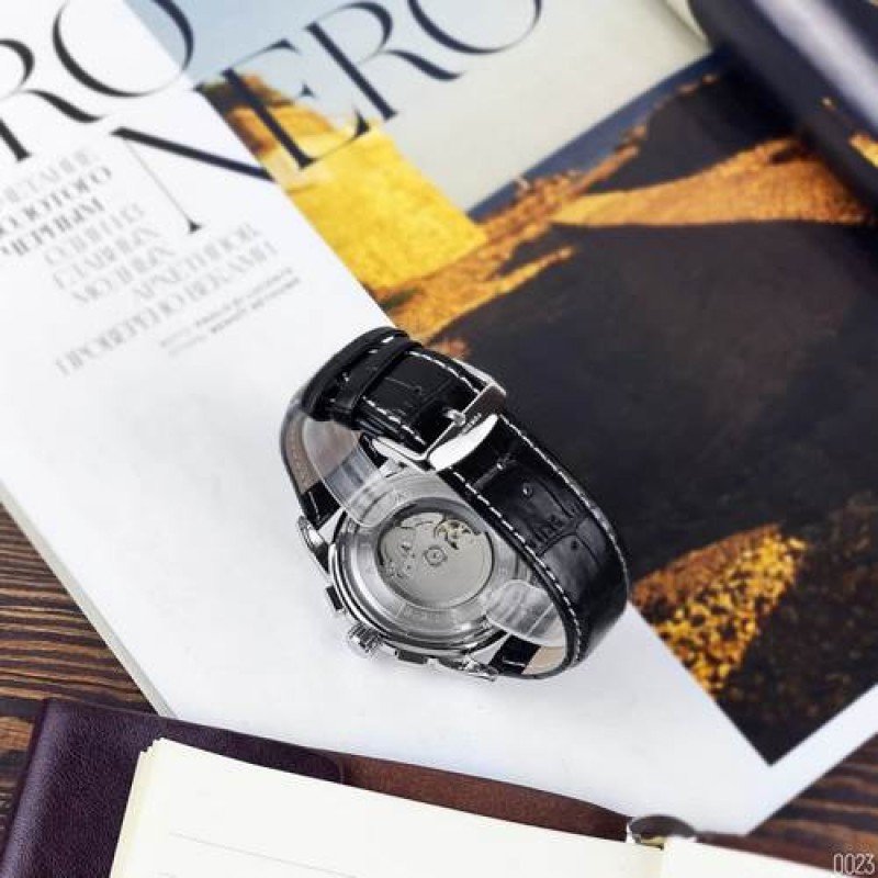 Мужские механические часы Forsining 319 Black-Cuprum-Black с автоподзаводом и кожаным ремешком