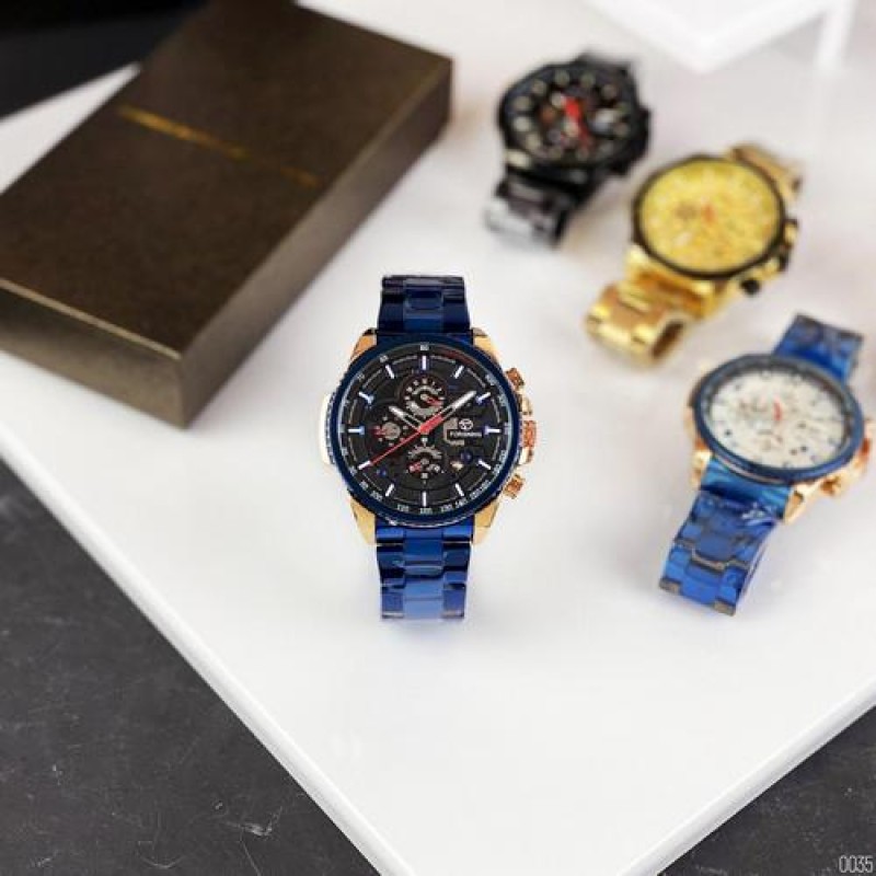 Чоловічий механічний годинник Forsining 6909 Blue-Cuprum-Black з автопідзаводом та повним календарем
