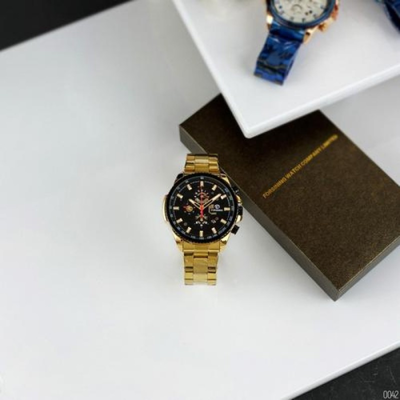 Мужские механические часы Forsining 6909 Gold-Black с автоподзаводом и календарем