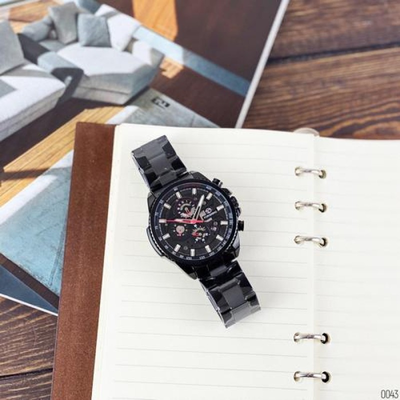 Мужские механические часы Forsining 6909 All Black-Red с автоподзаводом и полным календарем
