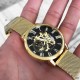 Мужские механические часы Forsining 8099M Gold-Black Mesh с автоподзаводом и минеральным стеклом