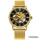 Мужские механические часы Forsining 8099M Gold-Black Mesh с автоподзаводом и минеральным стеклом