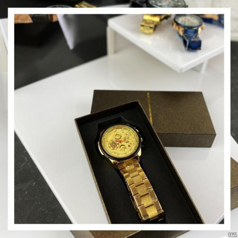Мужские механические часы Forsining 6909 Gold-Black-Gold с автоподзаводом и полным календарем