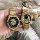 Чоловічий механічний годинник Forsining 8042 Gold-Black з автопідзаводом та золотистим сталевим браслетом