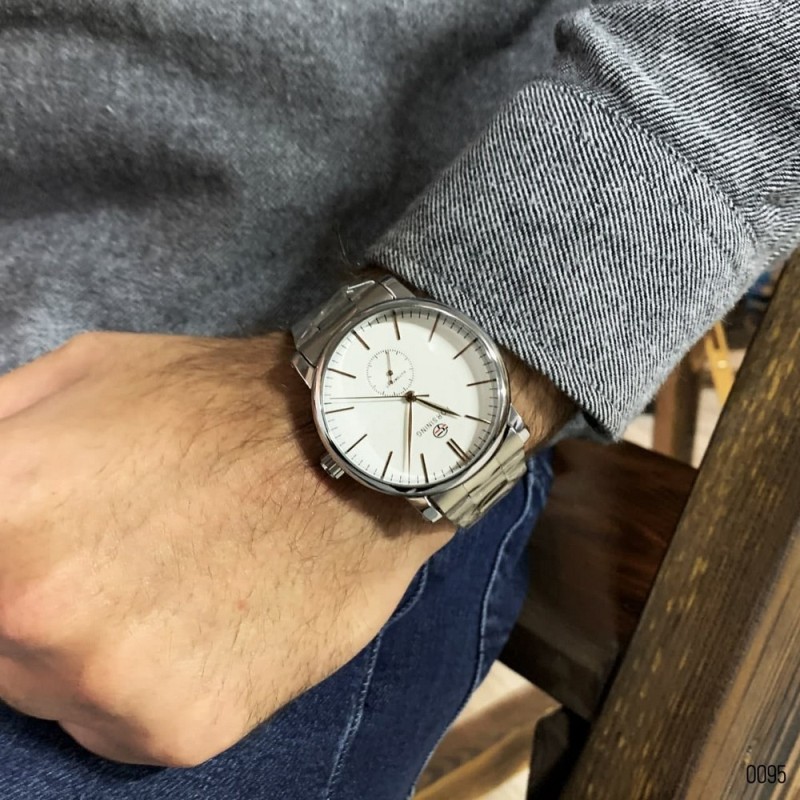 Чоловічий механічний годинник Forsining 8214 Silver-White з автопідзаводом та сталевим браслетом