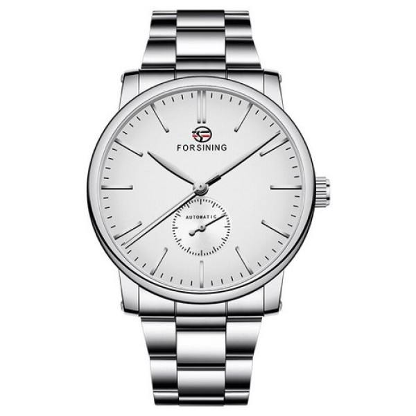 Чоловічий механічний годинник Forsining 8214 Silver-White з автопідзаводом та сталевим браслетом
