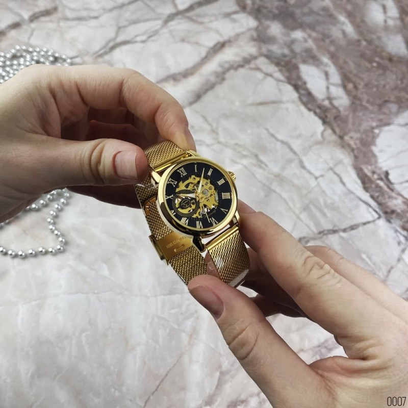 Женские механические часы Forsining 8099M Gold-Black Lady Mesh с автоподзаводом