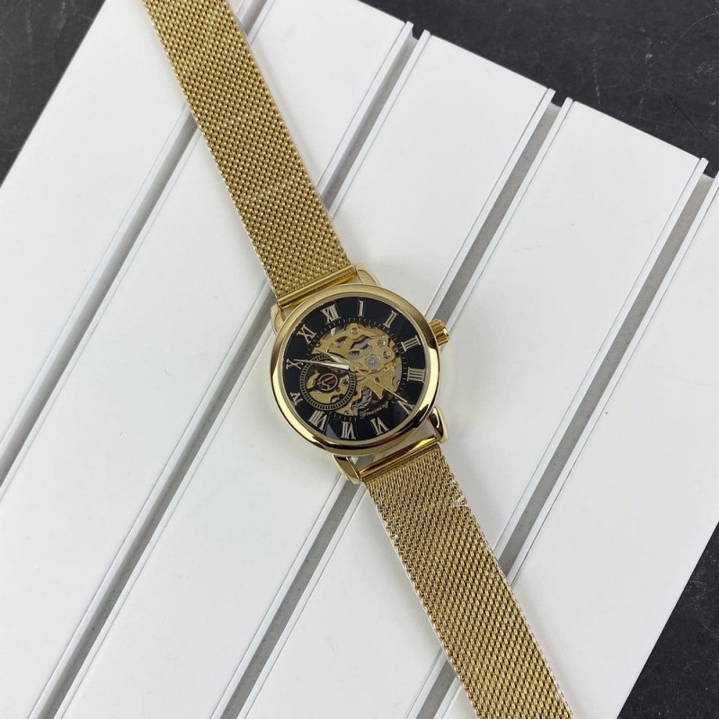 Женские механические часы Forsining 8099M Gold-Black Lady Mesh с автоподзаводом