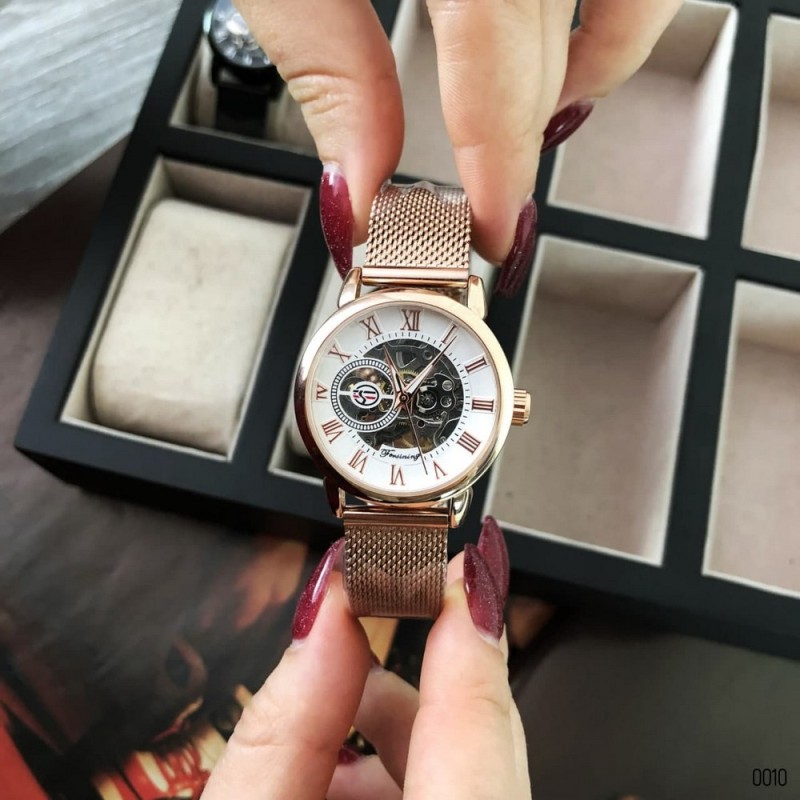 Женские механические часы Forsining 8099M Cuprum-White Ledy Mesh с минеральным стеклом