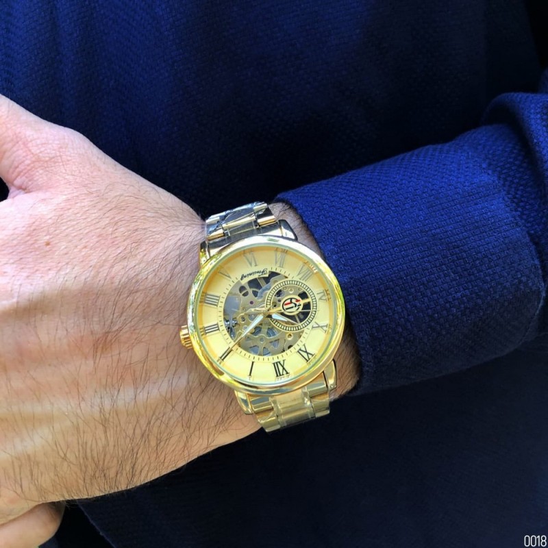 Чоловічий механічний годинник Forsining 8099M All Gold Metal зі сталевим браслетом