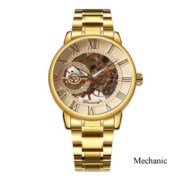 Чоловічий механічний годинник Forsining 8099M All Gold Metal зі сталевим браслетом