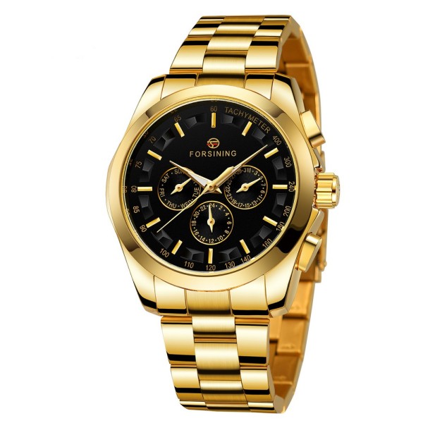 Чоловічий механічний годинник Forsining 6917 Gold-Black з автопідзаводом та золотистим браслетом