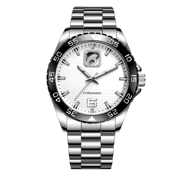 Мужские механические часы Forsining 8200 Silver-Black-White с автоподзаводом и минеральным стеклом