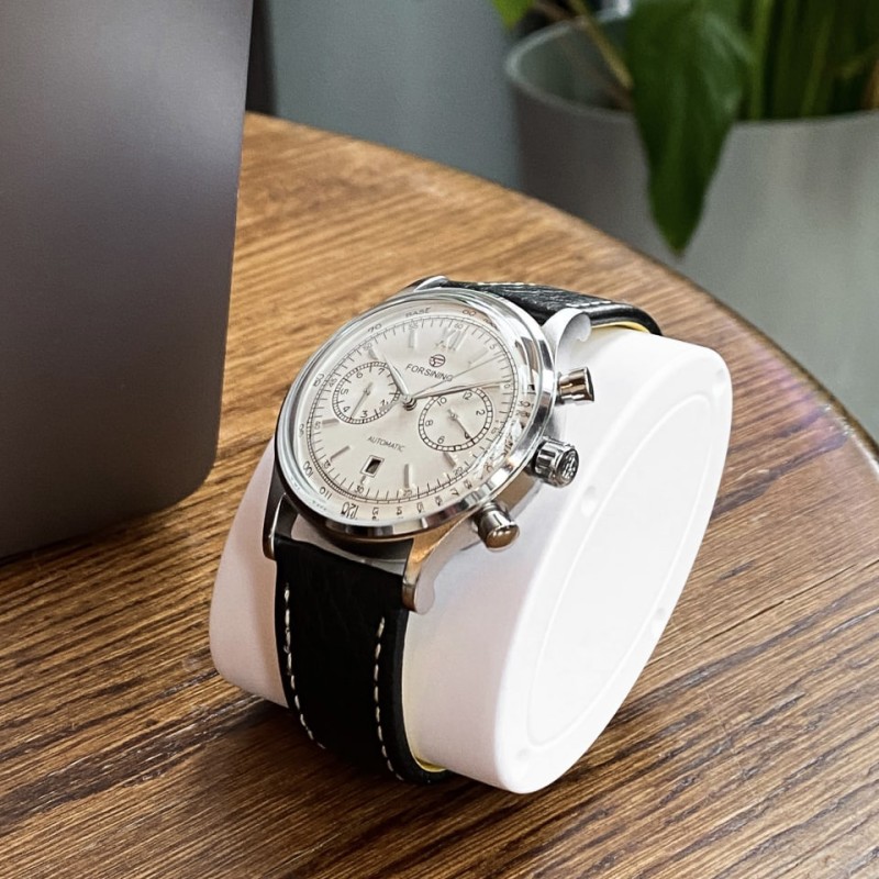 Мужские механические часы Forsining 6921 Silver-Silver с автоподзаводом и кожаным ремешком