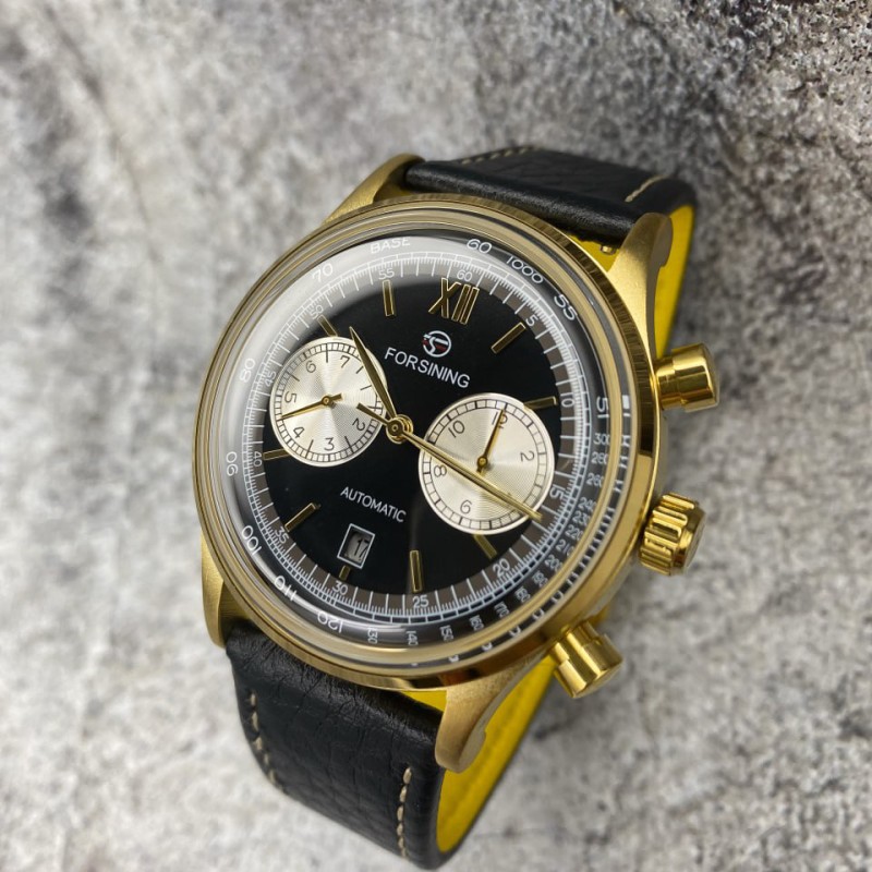 Мужские механические часы Forsining 6921 Gold-Black с автоподзаводом и люминесцентной подсветкой