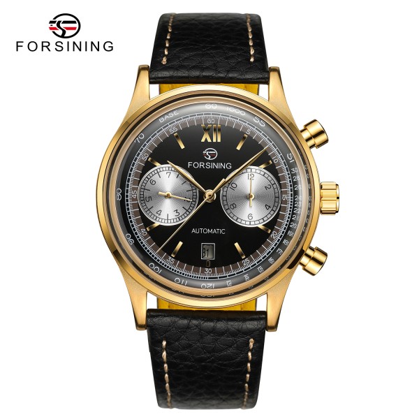 Мужские механические часы Forsining 6921 Gold-Black с автоподзаводом и люминесцентной подсветкой