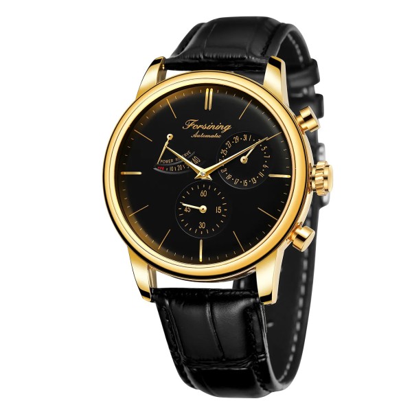 Мужские механические часы Forsining 6916 Gold-Black с автоподзаводом и индикатором заряда