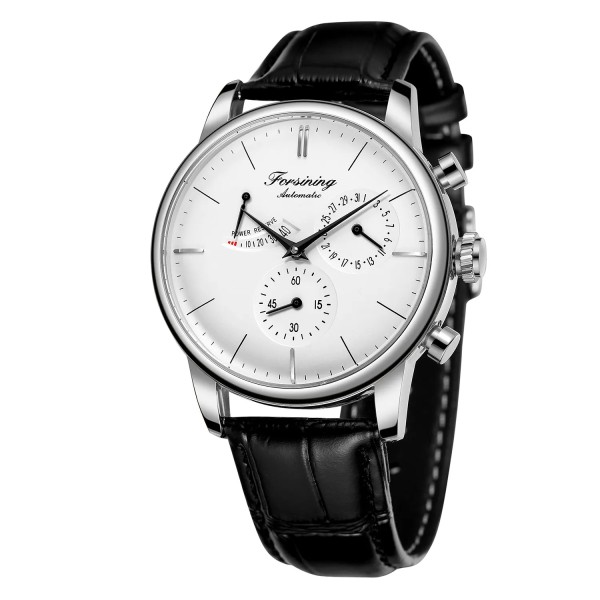 Женские механические часы Forsining 6916 Silver-White с автоподзаводом и кожаным ремешком