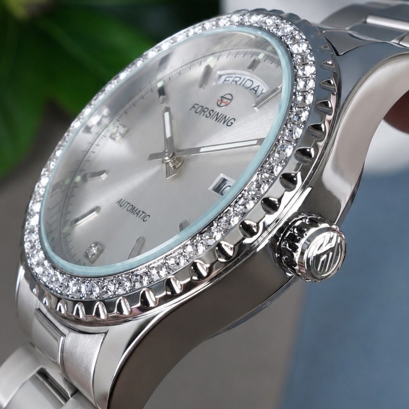 Мужские механические часы Forsining 6919 Silver-Silver с автоподзаводом и стальным браслетом