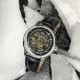 Мужские механические часы Forsining 8173 All Black-Gold Leather с автоподзаводом и кожаным ремешком
