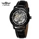 Чоловічий механічний годинник Forsining 8173 All Black-Silver Leather з автопідзаводом та шкіряним ремінцем
