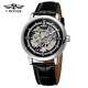 Мужские механические часы Forsining 8173 Silver-Black Leather с автоподзаводом и кожаным ремешком