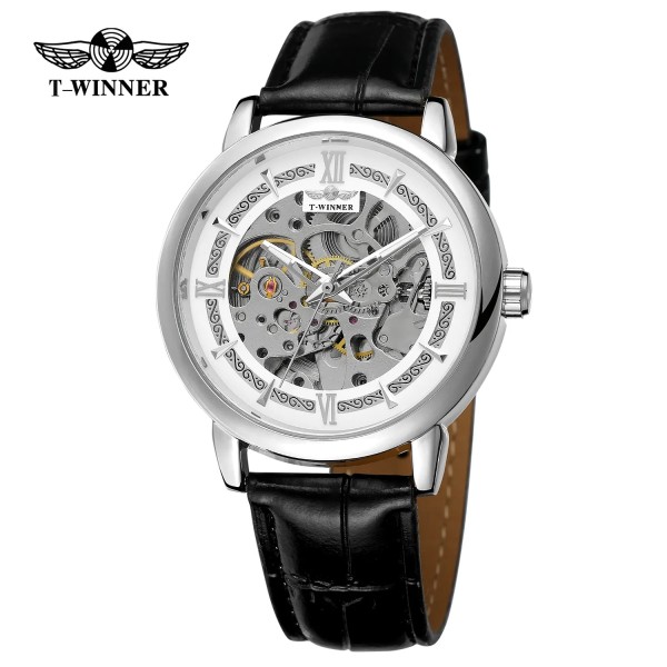 Чоловічий механічний годинник Forsining 8173 Silver-White Leather з автопідзаводом