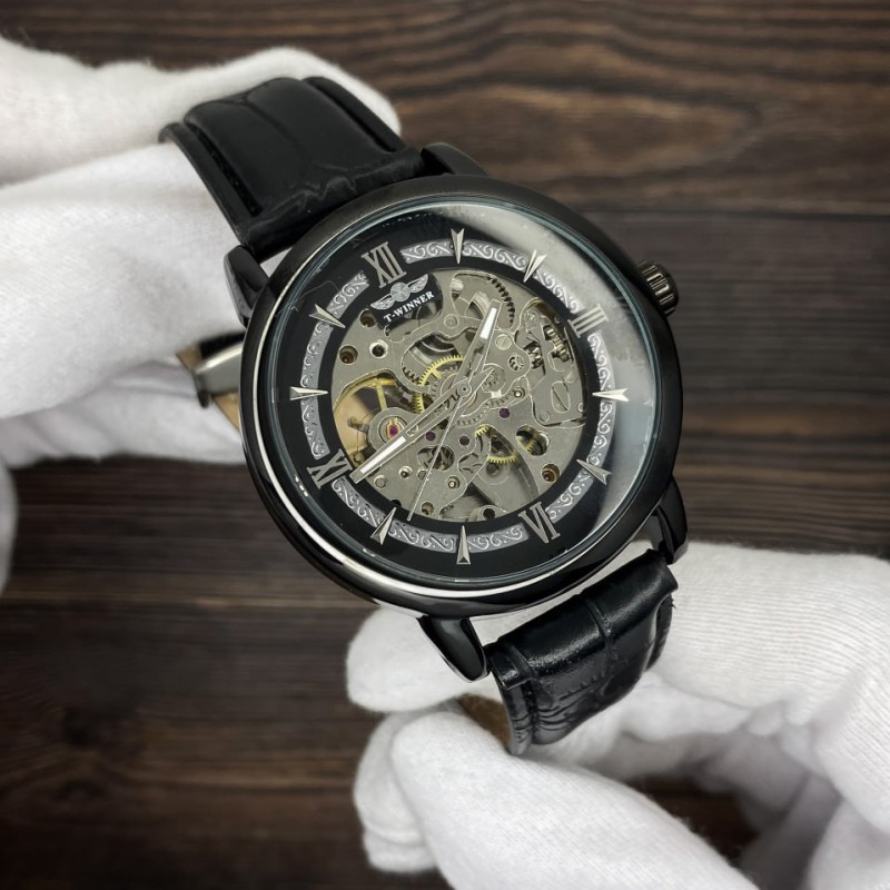 Чоловічий механічний годинник Forsining 8173 Gold-Black Mesh з автопідзаводом