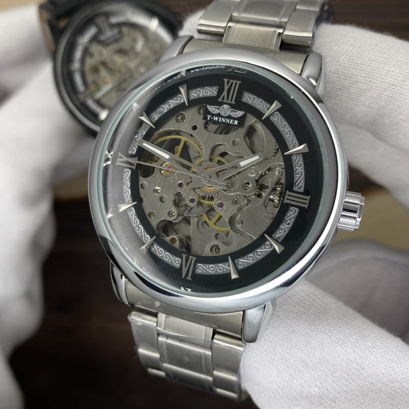 Чоловічий механічний годинник Forsining 8173 Gold-Black Mesh з автопідзаводом