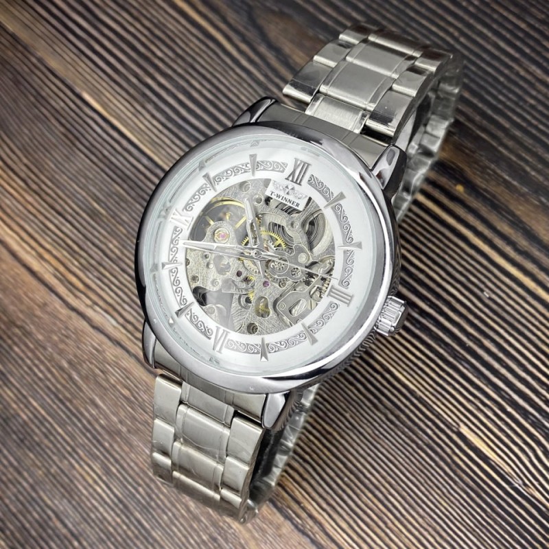Чоловічий механічний годинник Forsining 8173 Gold-White Mesh з автопідзаводом та золотистим браслетом
