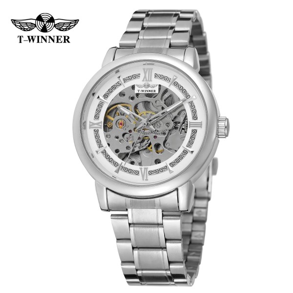 Мужские механические часы Forsining 8173 Silver-White Steel с автоподзаводом и стальным браслетом