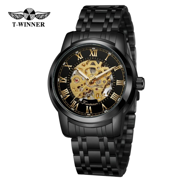 Чоловічий механічний годинник Forsining 8250 All Black Steel з автопідзаводом та сталевим браслетом