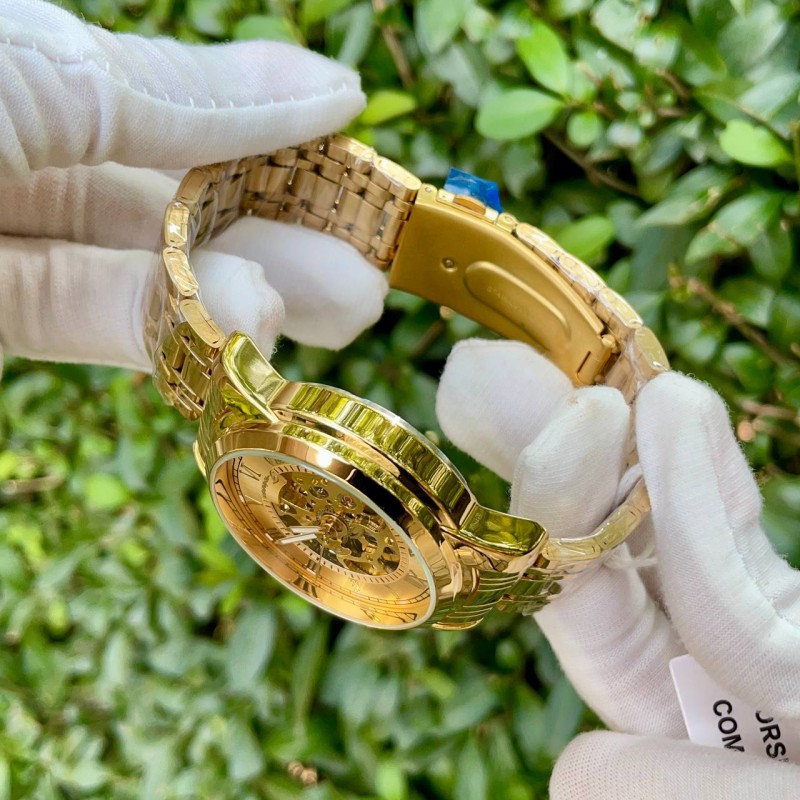 Чоловічий механічний годинник Forsining 8250 Gold-Gold з автопідзаводом та золотистим браслетом