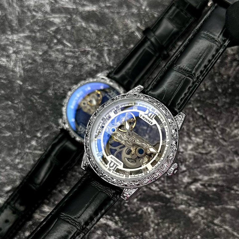 Мужские механические часы Forsining 8258 Silver-Silver с автоподзаводом и кожаным ремешком