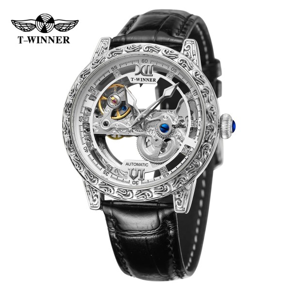 Мужские механические часы Forsining 8258 Silver-Silver с автоподзаводом и кожаным ремешком