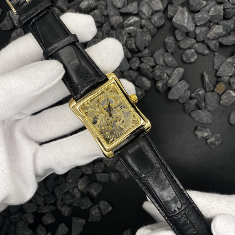 Чоловічий механічний годинник Forsining 8004 Gold з автопідзаводом та шкіряним ремінцем