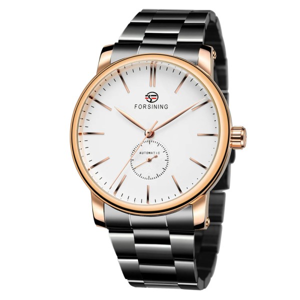 Чоловічий механічний годинник Forsining 8214 Rose Gold-White з автопідзаводом та люмінесцентною підсвіткою