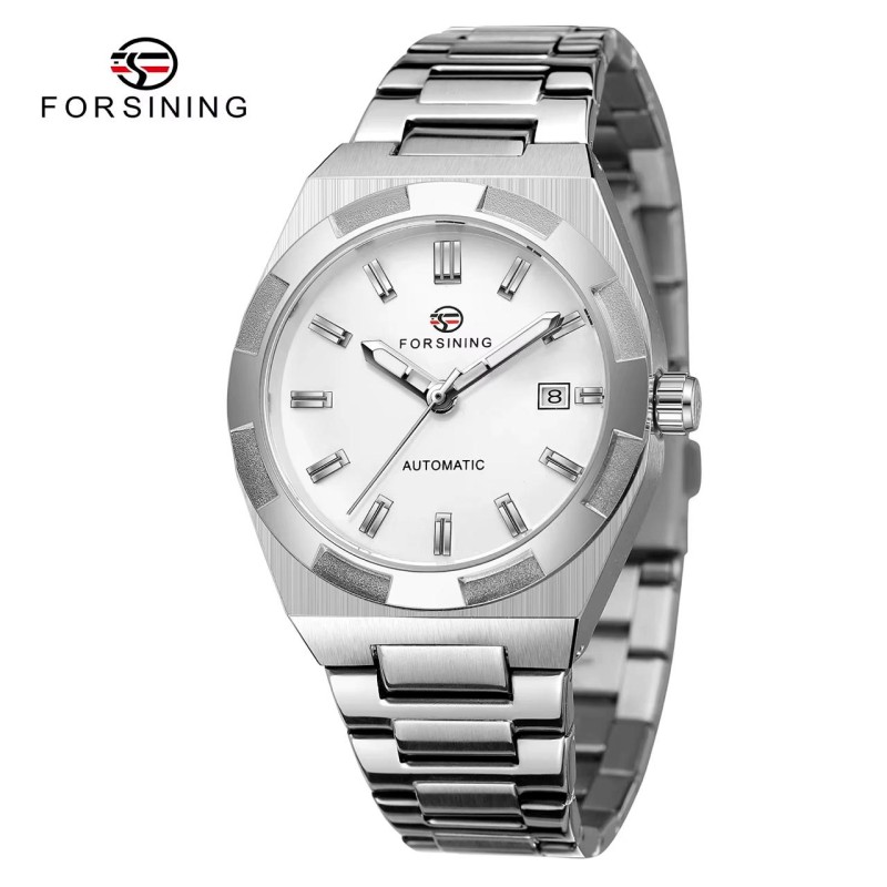 Мужские механические часы Forsining 8264 Silver-White с автоподзаводом и стальным браслетом