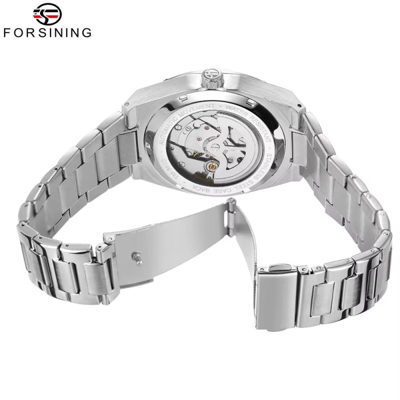 Мужские механические часы Forsining 8264 Silver-White с автоподзаводом и стальным браслетом