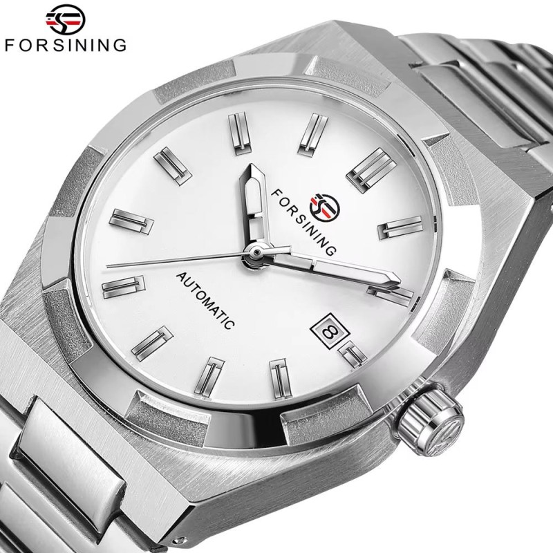 Мужские механические часы Forsining 8264 Silver-White с автоподзаводом и стальным браслетом