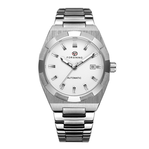 Мужские механические часы Forsining 8264 Silver-White с автоподзаводом и стальным браслетом