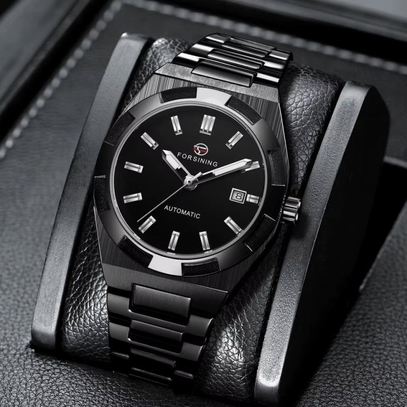 Мужские механические часы Forsining 8264 Black с автоподзаводом и стальным браслетом