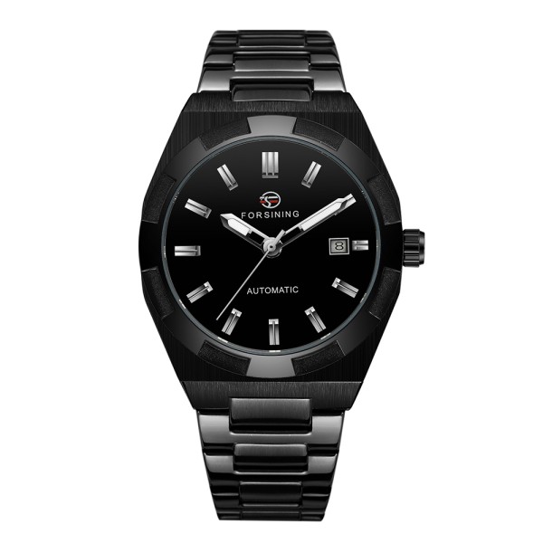 Мужские механические часы Forsining 8264 Black с автоподзаводом и стальным браслетом