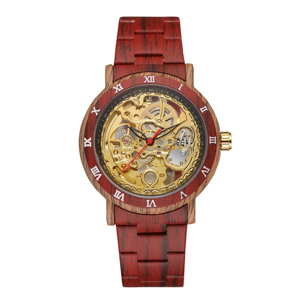 Мужские механические часы Forsining 8277 Red-Gold с автоподзаводом и прозрачным циферблатом