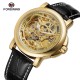 Мужские механические часы Forsining 8156 Black-Gold с автоподзаводом и кожаным ремешком