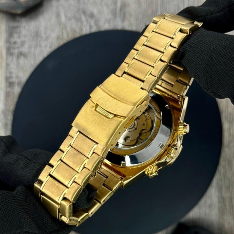 Чоловічий механічний годинник Forsining 6914 Gold-White Steel з автопідзаводом та повним календарем