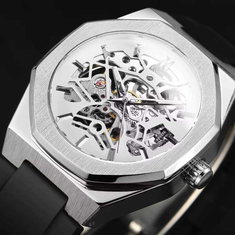 Мужские механические часы Forsining 8289 Silver-White с автоподзаводом и прозрачным циферблатом