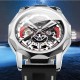 Мужские механические часы Forsining 8284 Silver-Black с прозрачным корпусом и каучуковым ремешком