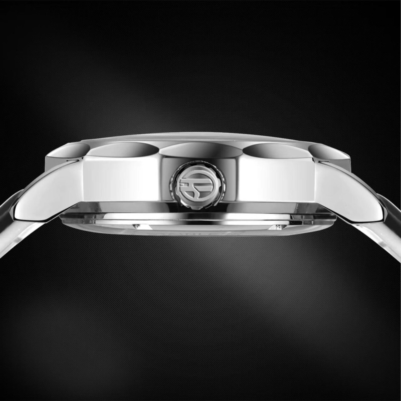 Мужские механические часы Forsining 8284 Silver-Black с прозрачным корпусом и каучуковым ремешком